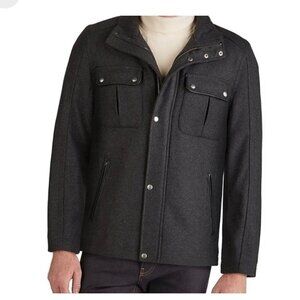 Cole Haan Mens Charcoal Gray Melton Wool Lined Trucker Medium Outdoor Jacket